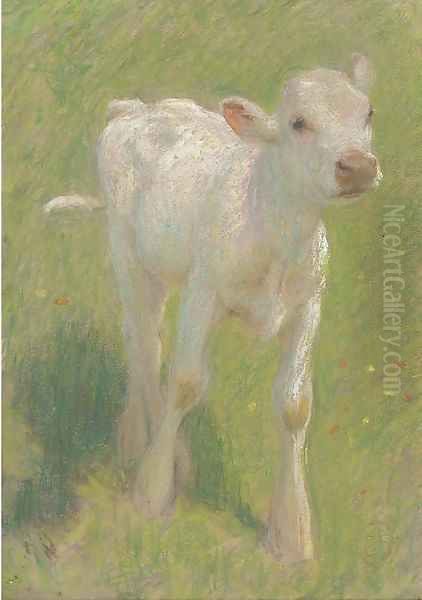 Study of a calf in a summer meadow by Edward Stott