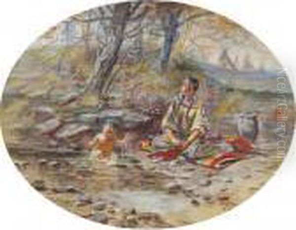 The Bath Oil Painting by Charles Marion Russell