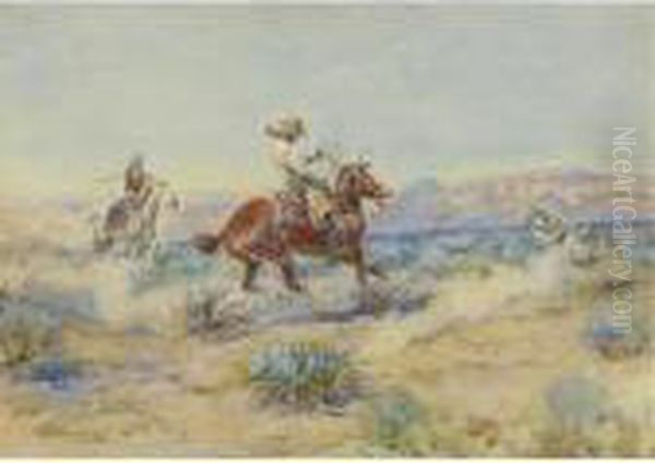 Roping A Wolf Oil Painting by Charles Marion Russell