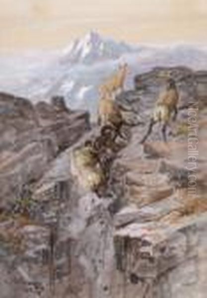 Bighorn Sheep - Winner Take All Oil Painting by Charles Marion Russell