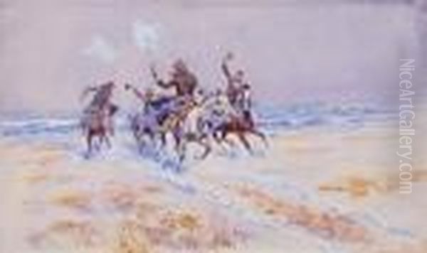 Cowboys On The Plains Oil Painting by Charles Marion Russell