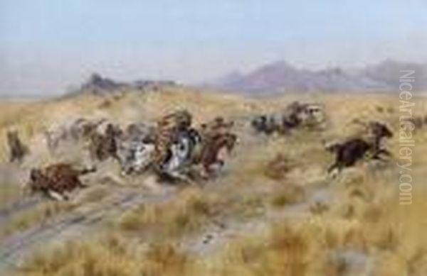 The Attack Oil Painting by Charles Marion Russell