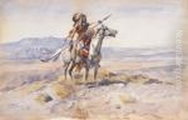 Indian On Horseback Oil Painting by Charles Marion Russell