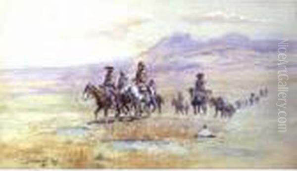 Coming Across The Plain Oil Painting by Charles Marion Russell