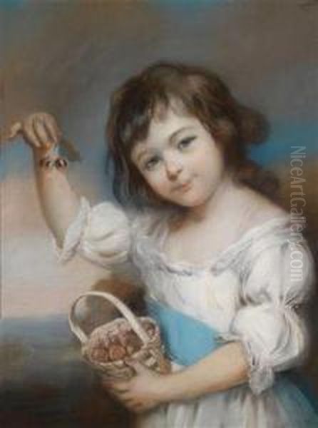 Portrait Of A Young Girl With A Basketfilled With Cherries Oil Painting by John Russell