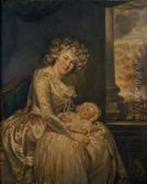 Portrait De Ann Ferrand Waddington Et Son Fils William Oil Painting by John Russell