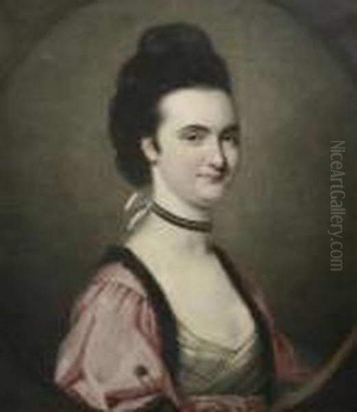 Portrait Of A Lady Wearing A Pink Robe Oil Painting by John Russell