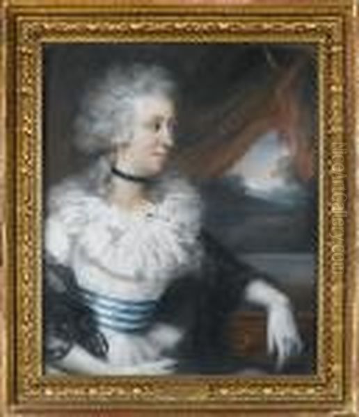 Portrait Of Amelia Marsh Wearing A White Dress And White Shawl Oil Painting by John Russell