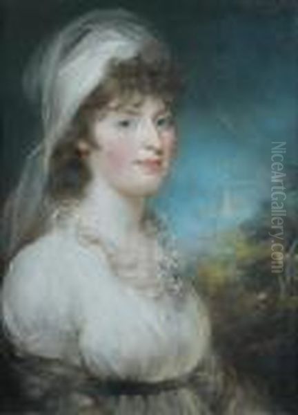 Portrait Of Mrs Sarah Clarkson (nee Vowell) ( 1771 -1819) In A 
White Dress And Headdress Oil Painting by John Russell