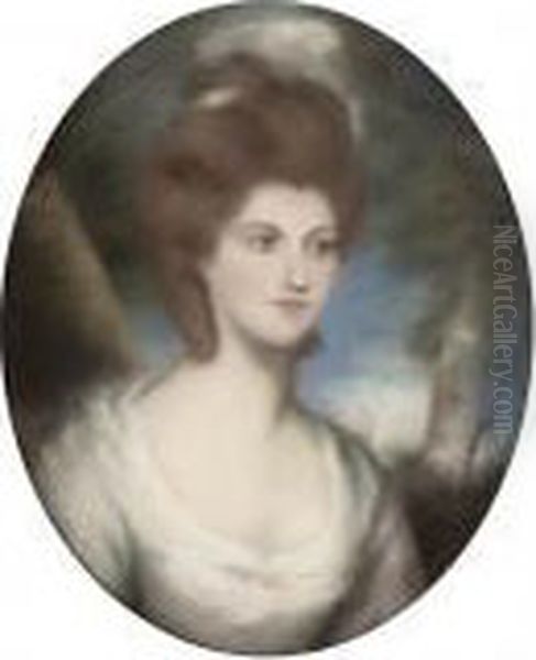 Portrait Of A Lady, Bust-length, In A White Dress Oil Painting by John Russell