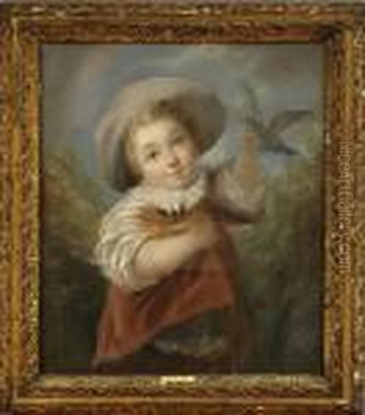 Boy With Bird And Chicks In Nest Oil Painting by John Russell