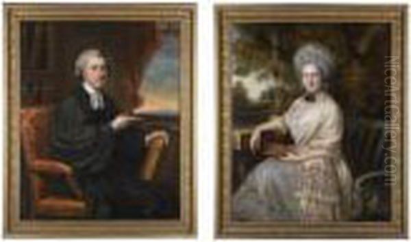 Portrait Of Dr Henry Peckwell 
(1746-1787); And Portrait Of His Wifeisabella Blossett (d.1816) Oil Painting by John Russell