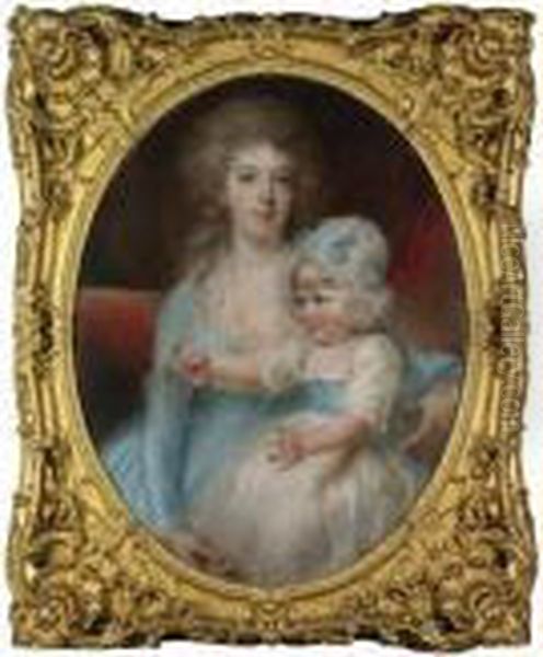 Portrait Of Lady Frances Morgan And Her Daughter Eliza Georgina Morgan Oil Painting by John Russell