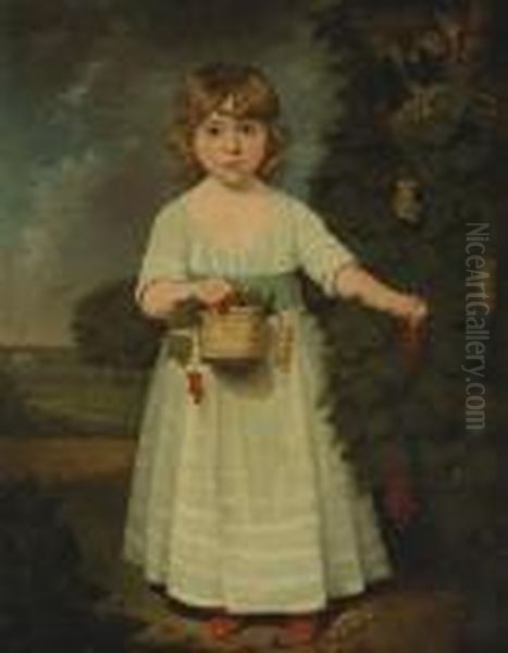 A Portrait Of A Girl With A Basket Of Currants, Thought To Be Miss Betsy Arden Oil Painting by John Russell