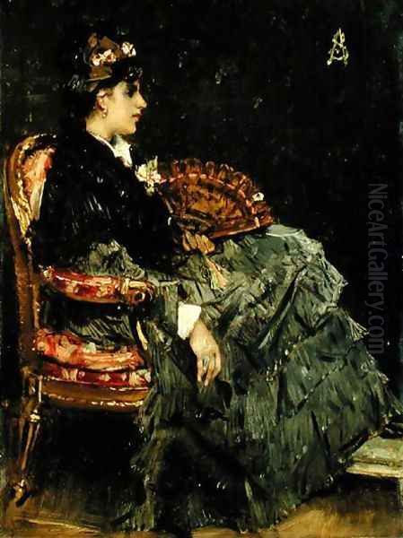 Seated Lady with a Fan Oil Painting by Alfred-Emile-Leopole Stevens