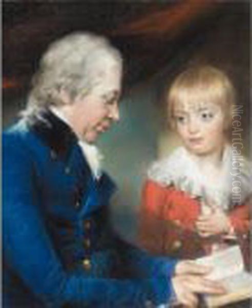 Portrait Of Thomas Pitt And His Son, William Oil Painting by John Russell