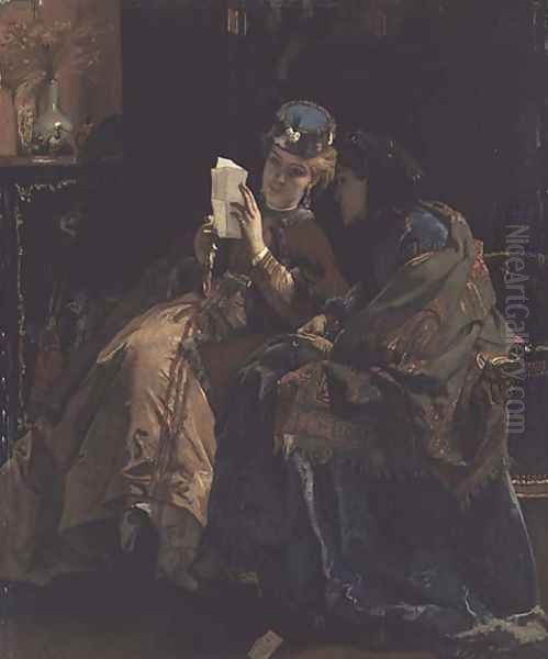 Reading the Letter Oil Painting by Alfred-Emile-Leopole Stevens