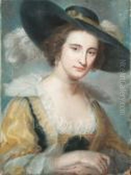 A Portrait Of A Lady Wearing A Hat Oil Painting by John Russell