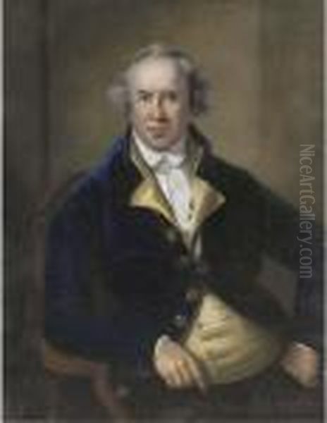 Portrait Of A Gentleman, 
Traditionally Identified As George Bruere,governor Of Bermuda, 
Three-quarter-length, Seated In A Blue Coatand Yellow Waistcoat Oil Painting by John Russell