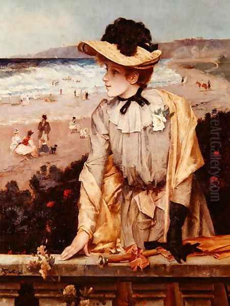 Young Woman at the Beach, or The Parisienne by the Sea Oil Painting by Alfred-Emile-Leopole Stevens