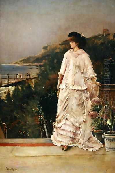 Woman on a Terrace, 1882 Oil Painting by Alfred-Emile-Leopole Stevens