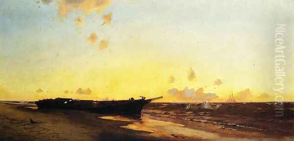 Wreck at Rockaway Oil Painting by Warren W. Sheppard