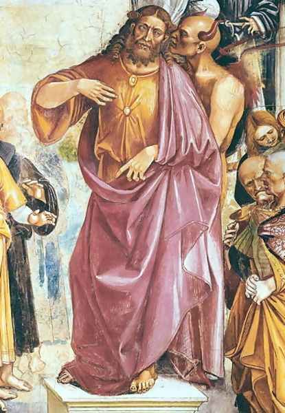 The Preaching of the Antichrist, detail of Christ and the Devil, from the Chapel of the Madonna di San Brizio, 1499-1504 Oil Painting by Luca Signorelli