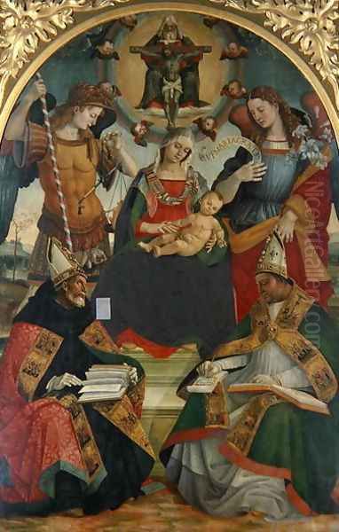 The Trinity, Madonna and Child, Angels and Saints, c.1505-08 Oil Painting by Luca Signorelli