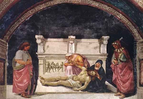 Lamentation over the Dead Christ with Sts Parenzo and Faustino 2 Oil Painting by Luca Signorelli