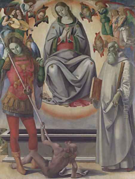 The Assumption of the Virgin with Saints Michael and Benedict altarpiece late 1480s Oil Painting by Luca Signorelli