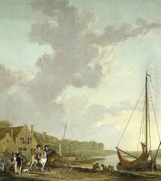 An Extensive River Landscape Oil Painting by Abraham van, I Strij