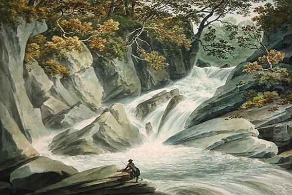 Hafod Upper Part of the Cascade, 1793 Oil Painting by John Warwick Smith