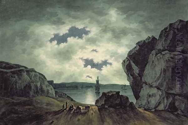 Bay Scene in Moonlight, 1787 Oil Painting by John Warwick Smith