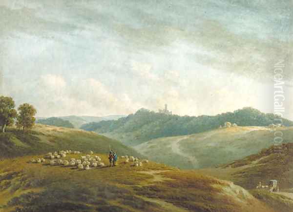 A view of Fonthill Abbey, Wiltshire Oil Painting by John Warwick Smith