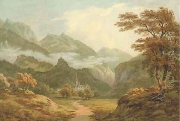 View near the head of Lake Thun, Switzerland Oil Painting by John Warwick Smith