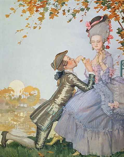 First Love, 1916 Oil Painting by Konstantin Andreevic Somov