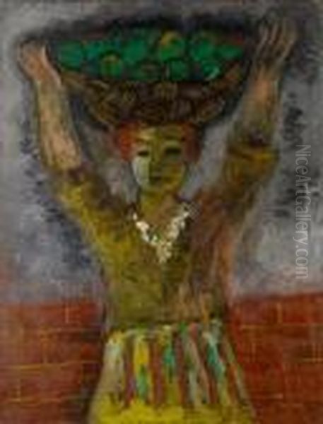 A Young Girl Bearing Green Fruit Oil Painting by Issachar ber Ryback