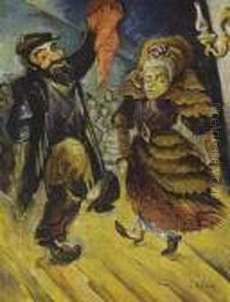 Dancing Couple Oil Painting by Issachar ber Ryback