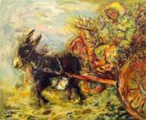 Woman And Donkey Oil Painting by Issachar ber Ryback