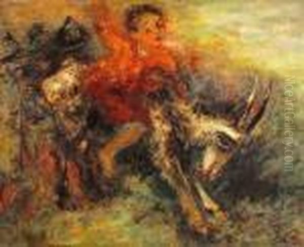 Child Riding A Goat Oil Painting by Issachar ber Ryback