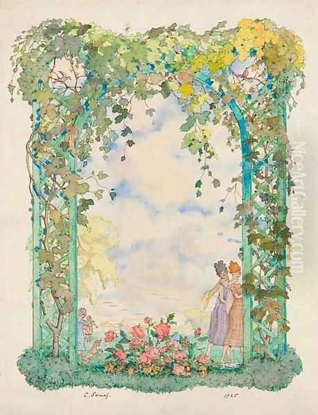 A summer's stroll through the arbour Oil Painting by Konstantin Andreevic Somov