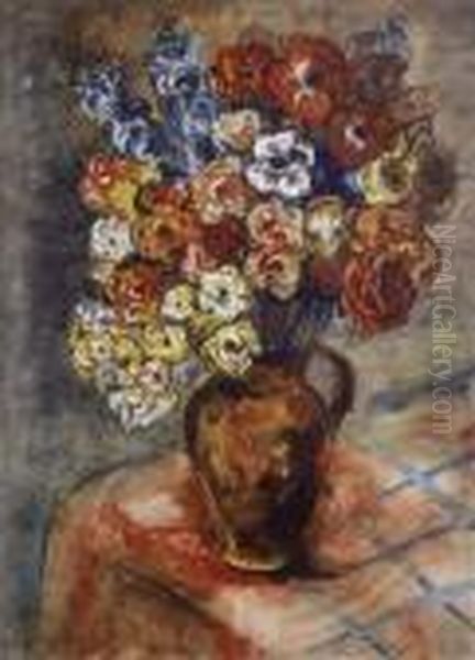 Vase Of Flowers Oil Painting by Issachar ber Ryback