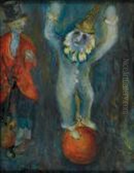 Clowns Equilibristes Oil Painting by Issachar ber Ryback