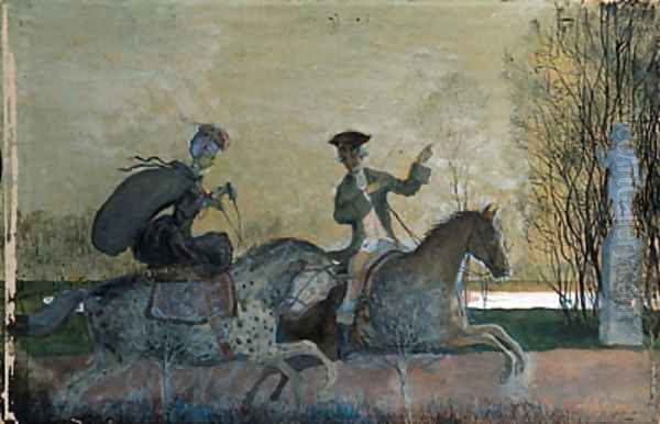 Evening Promenade on horseback Oil Painting by Konstantin Andreevic Somov