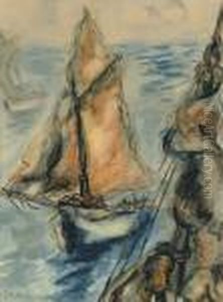 Sailboats Oil Painting by Issachar ber Ryback