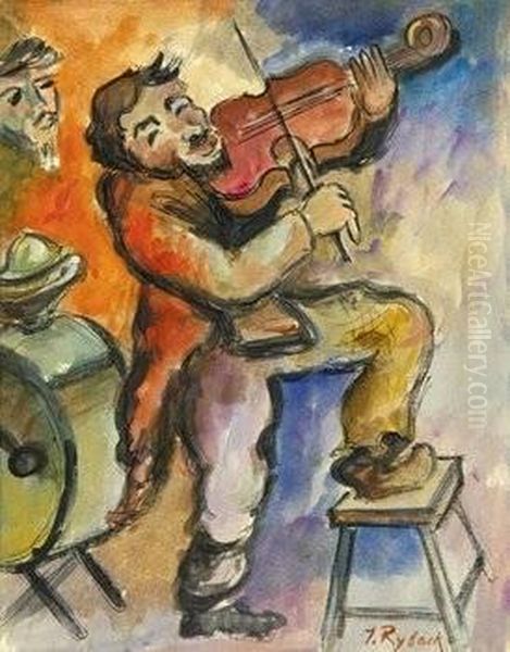 Rybak The Fiddler Oil Painting by Issachar ber Ryback