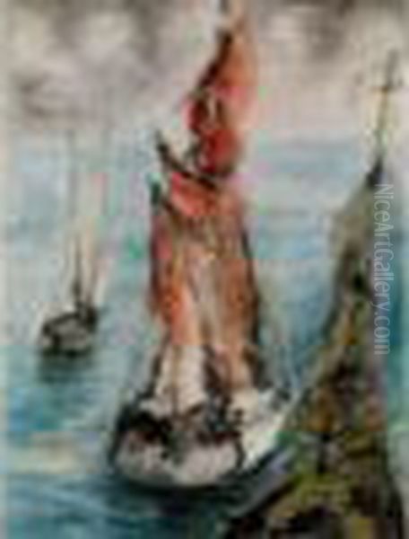 Boats Oil Painting by Issachar ber Ryback