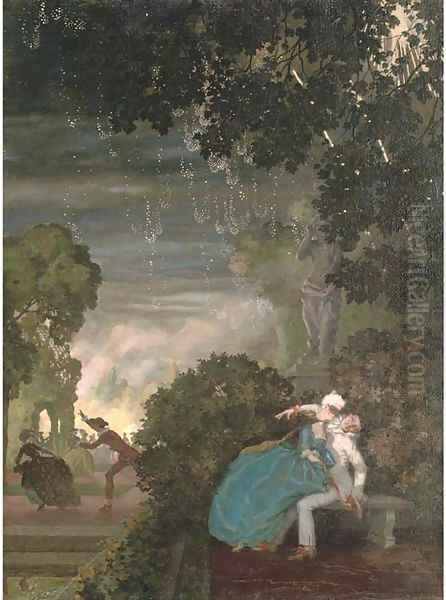 Pierrot and a lady Oil Painting by Konstantin Andreevic Somov