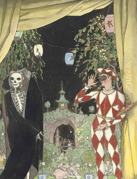 Harlequin and death Oil Painting by Konstantin Andreevic Somov