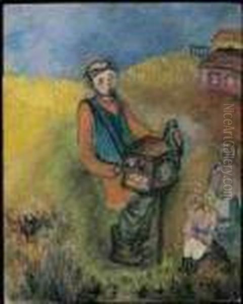 Leierkastenmann Mit Buntem Papagei Oil Painting by Issachar ber Ryback